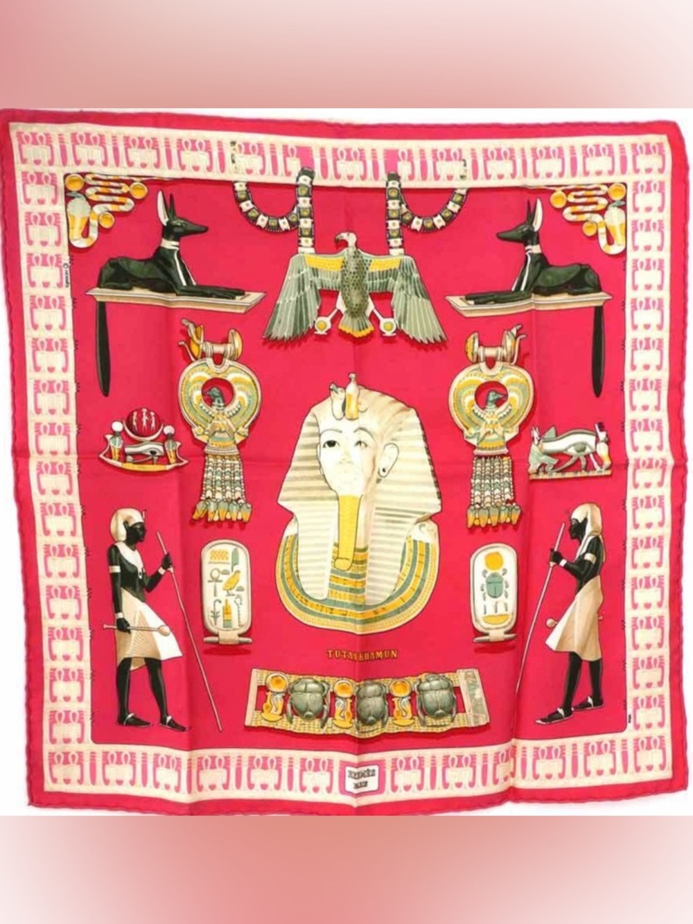 Vintage Hermes Tutankhamun 45 Silk Scarf, Authentic